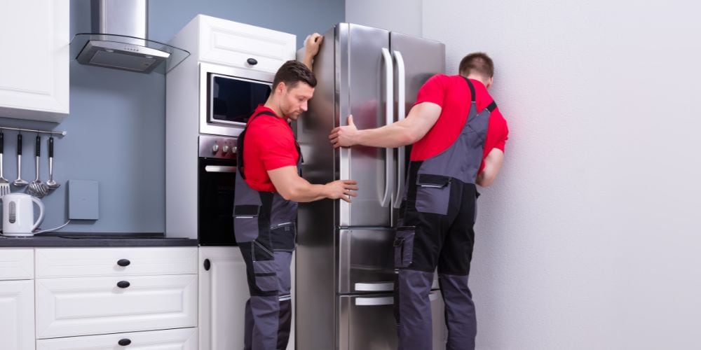 professional movers moving fridge