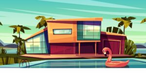 pool and midcentury modern house