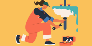 illustration of a woman fixing a sink