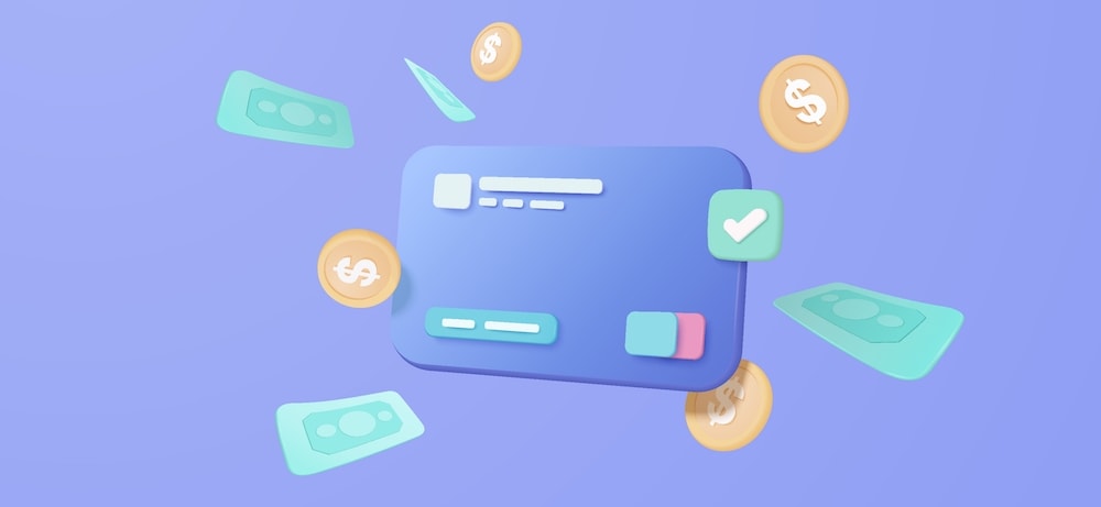 3D illustration of a credit card and cash