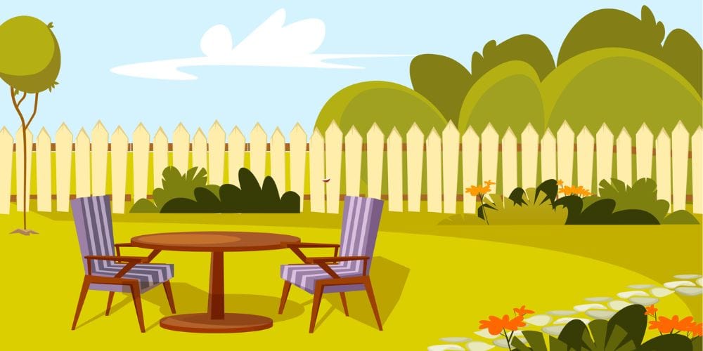 backyard setting with lawn chairs and table