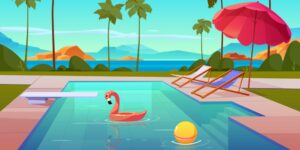 pool with flamingo
