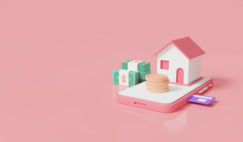 3D illustration of a house and money