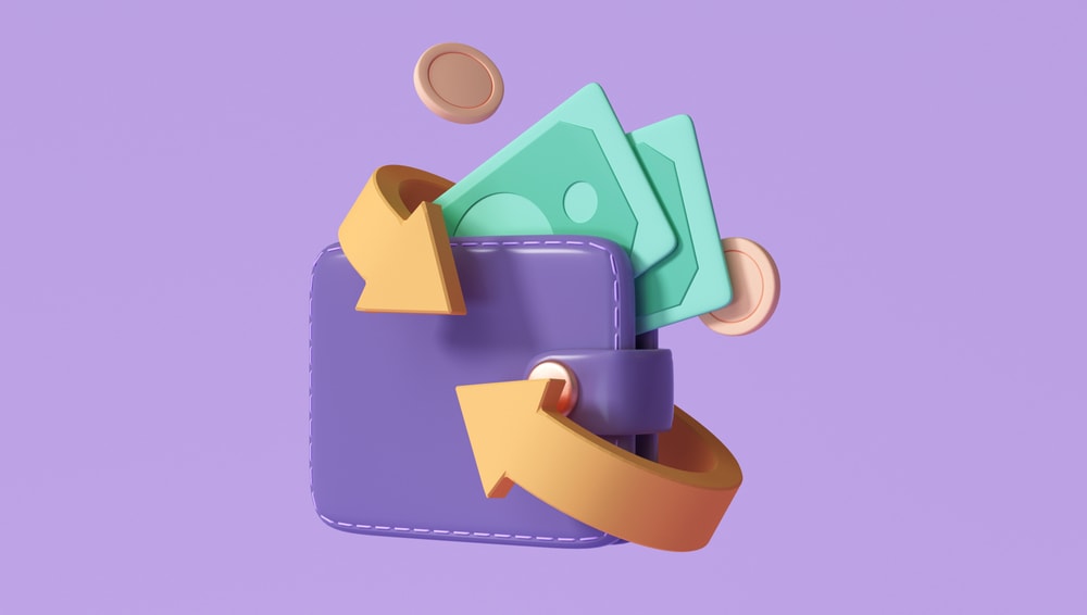 3D illustration of a wallet with cash
