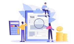 Illustration of people doing their taxes