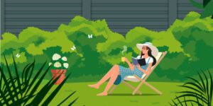 woman relaxing in back yard