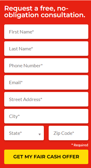 Contact form on WeBuyUglyHouses.com, asking for your name, phone number, email address, and property address.